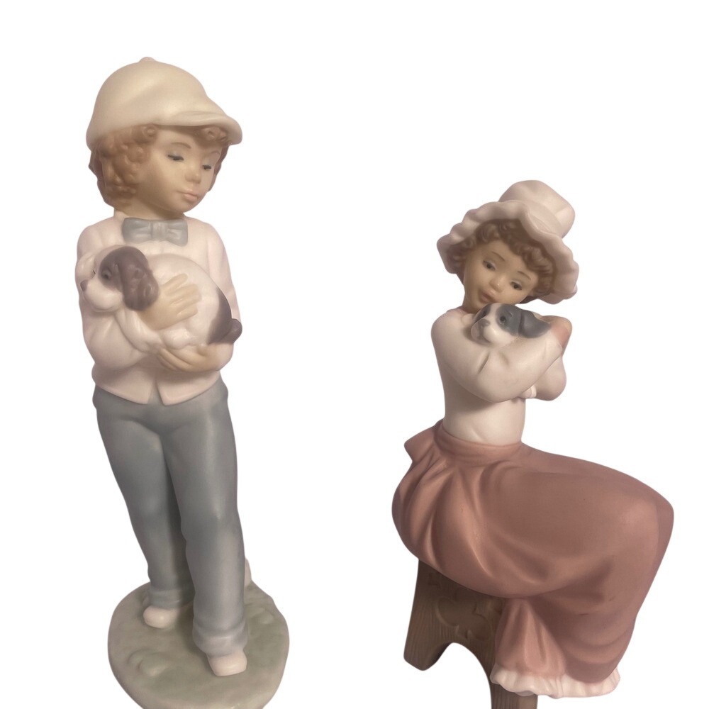 Golden Memories by Daisa 1991 Figurines Boy & Girl with‎ Puppies Hand Made Spain